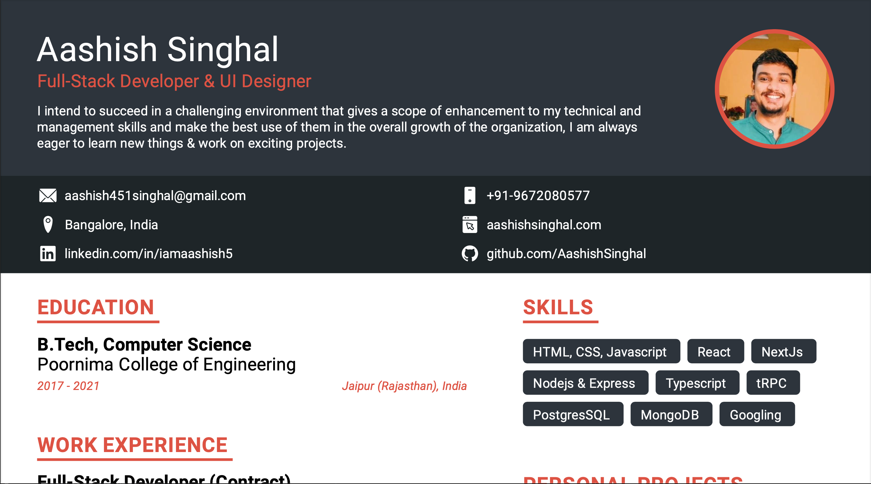 Aashish Singhal's Resume